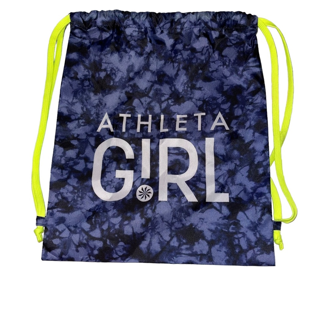 Athleta Girl Drawstring Bag Gym Bag Back Pack Blue Neon Yellow Active Wear
